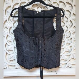 Under Bust Black Brocade Boning Corset Top XXL 2XL